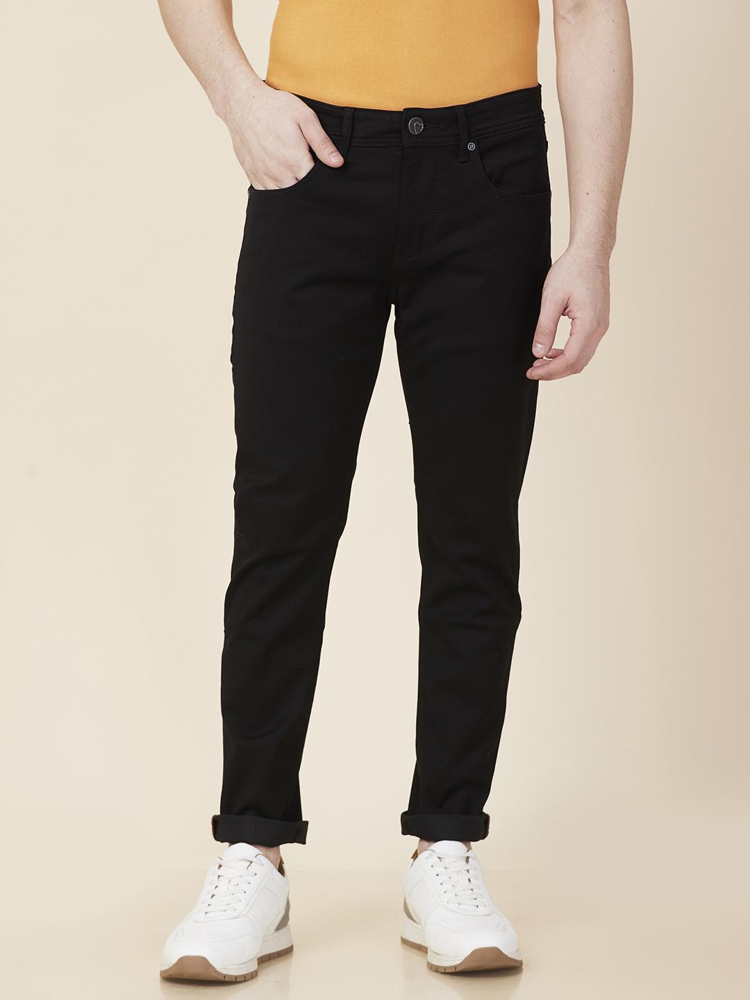 Black Cropped Fit Denims For Men By Being Human Clothing