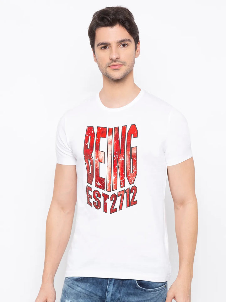 White Regular Fit Men's Short Sleeves T-Shirt by Being Human Clothing