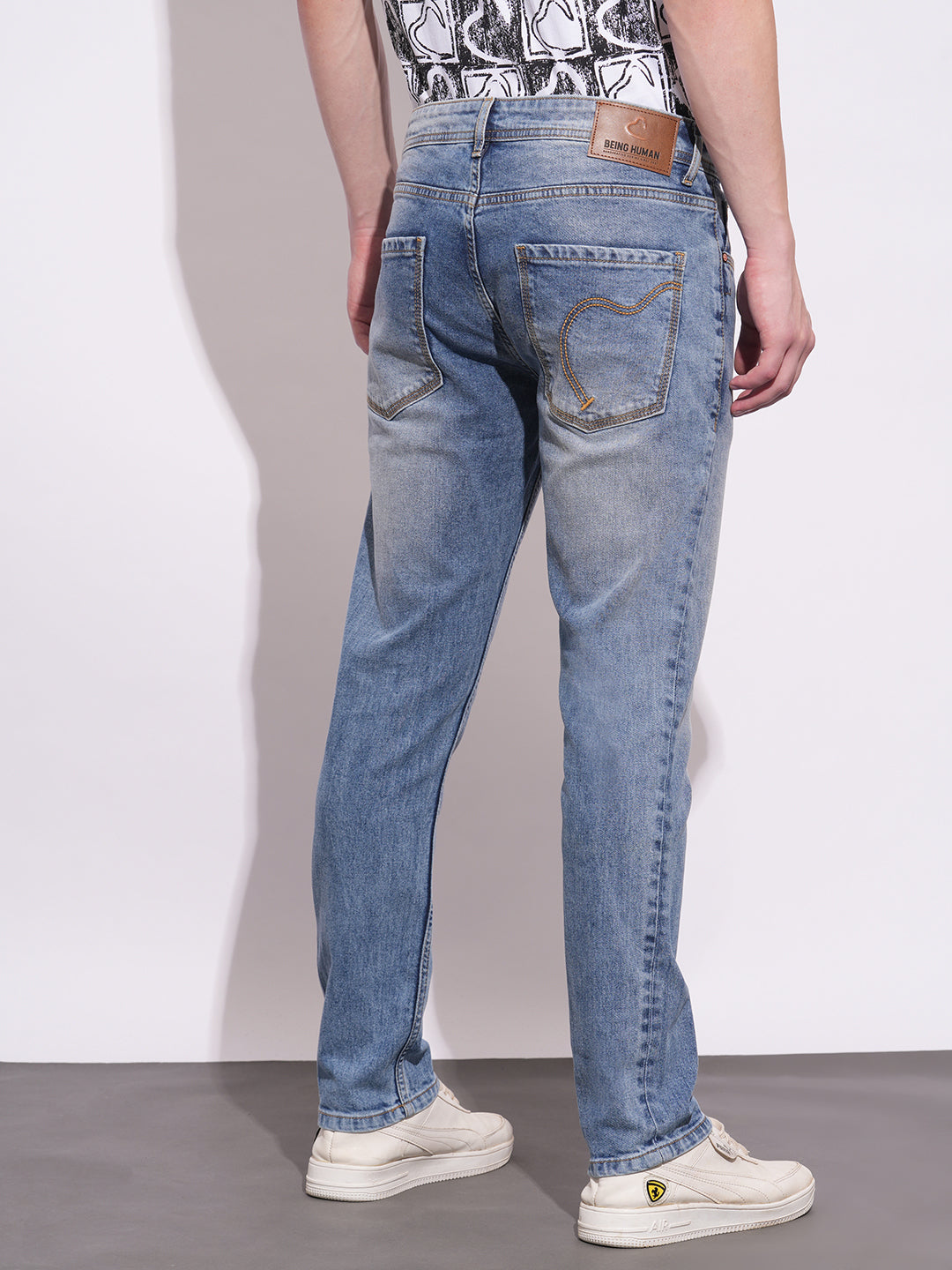 Light Blue Cropped Fit Denims For Men By Being Human Clothing