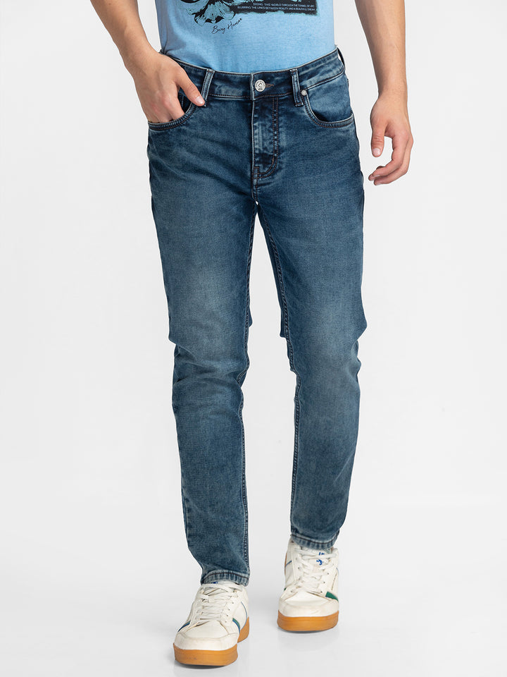 Blue Argon-Cropped Fit Denims for Men by Being Human Clothing