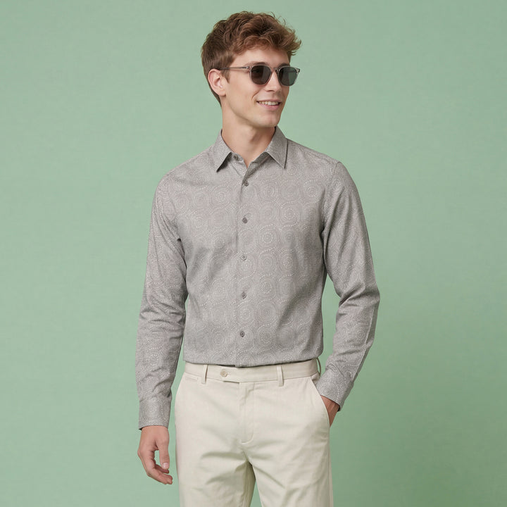 Grey Sublte Printed Moderno Fit Men's Shirt Â 