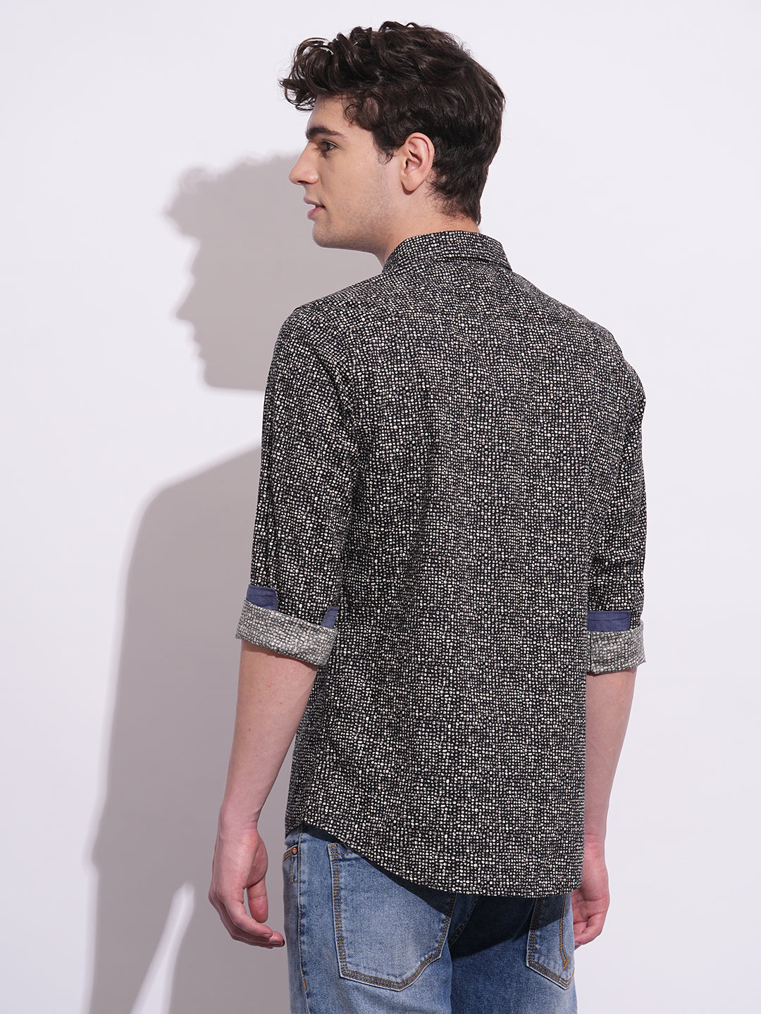 Black Regular Fit Regular Collar Men's Shirt by Being Human Clothing