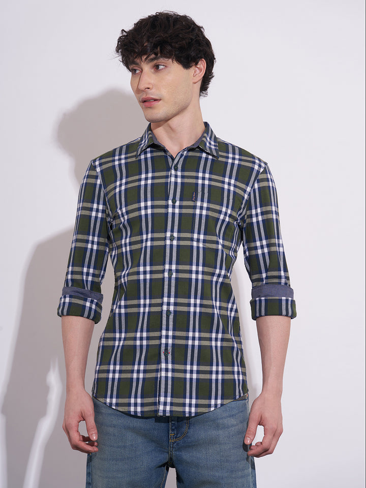 Green Moderno Fit Regular Collar Men's Shacket