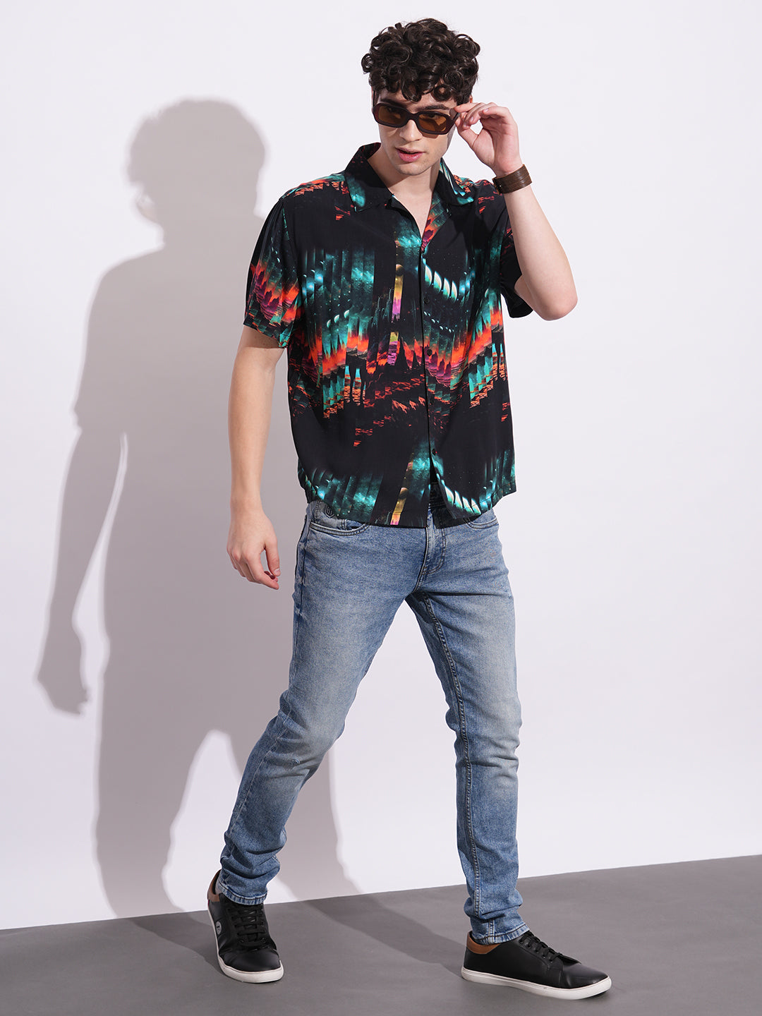 Black Easy Fit Regular Collar Men's Shirt by Being Human Clothing