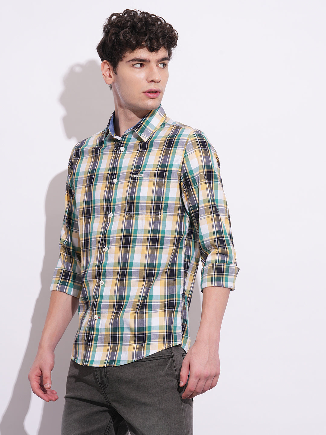 Yellow Regular Fit Regular Collar Men's Shirt by Being Human Clothing