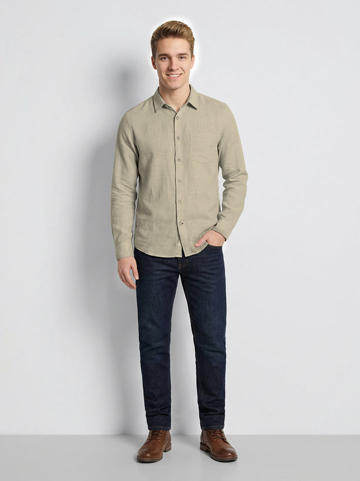Beige Mordeno Fit Men's Long Sleeves Casual Shirt