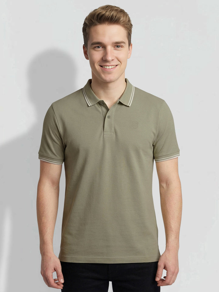 Olive Moderno Fit Men's Short Sleeves Tipped Collar T-Shirt by Being Human Clothing