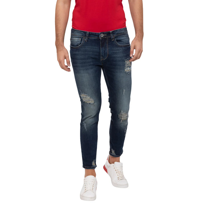 Blue Skinny Cropped Fit Men's Denims