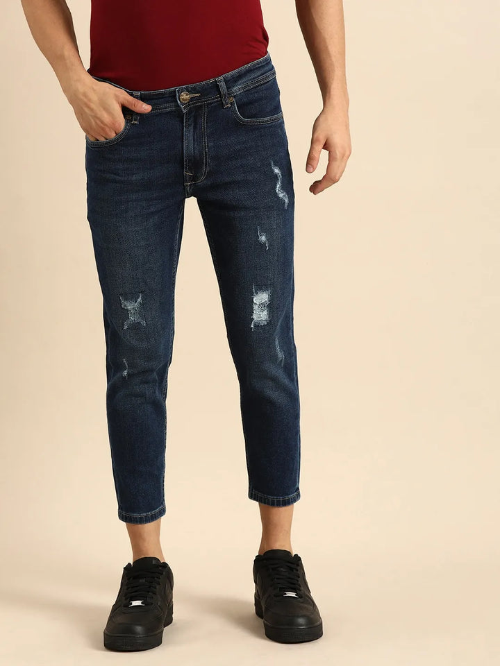 Blue Skinny Cropped Fit Men's Denims