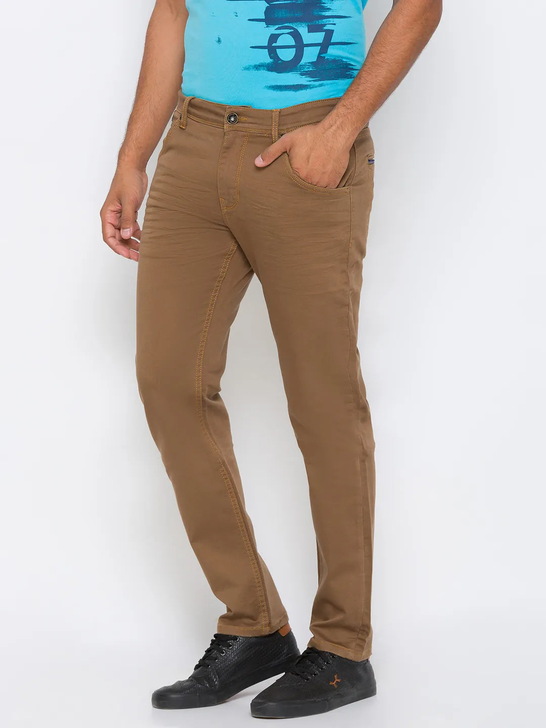 Khaki Slim Fit Denims For Men By Being Human Clothing