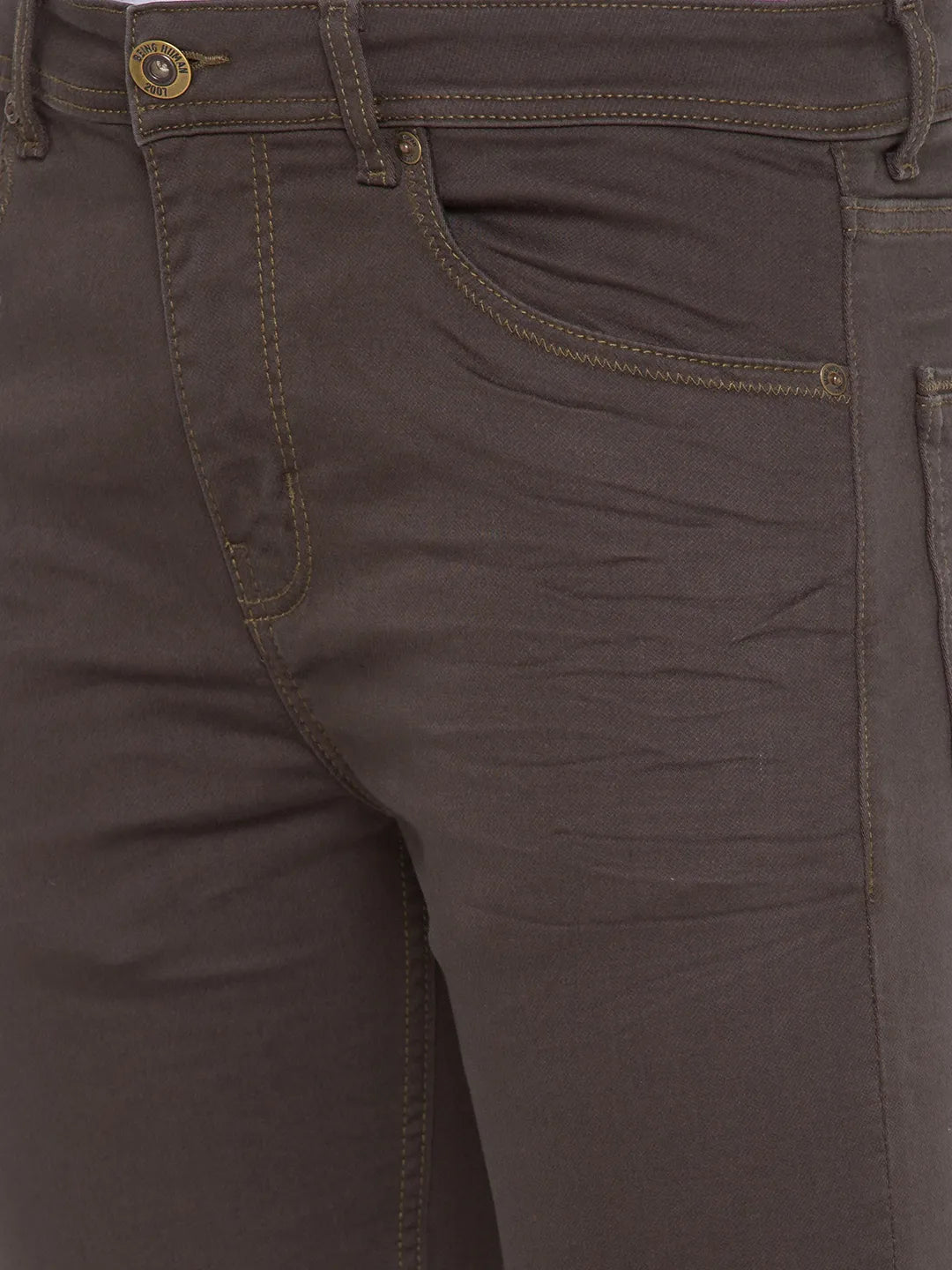 Olive Skinny Straight Fit Men's Denims by Being Human Clothing