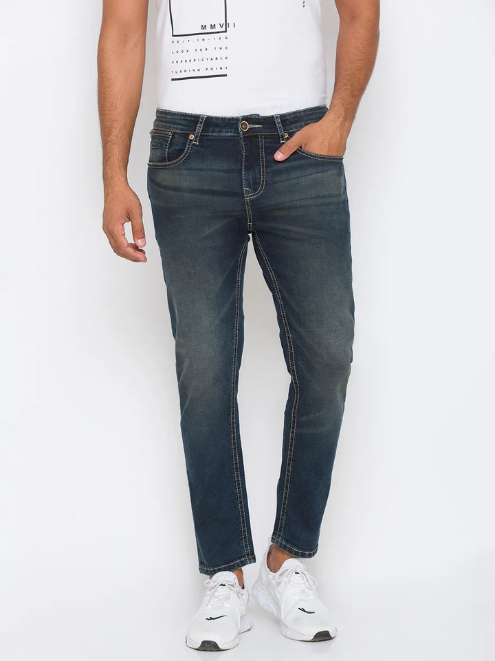 Blue Skinny Cropped Fit Men's Denims