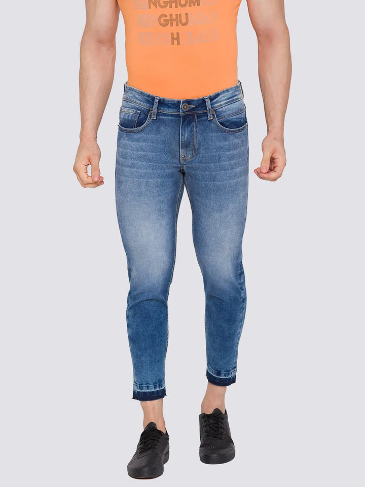 Blue Skinny Cropped Fit Men's Denims