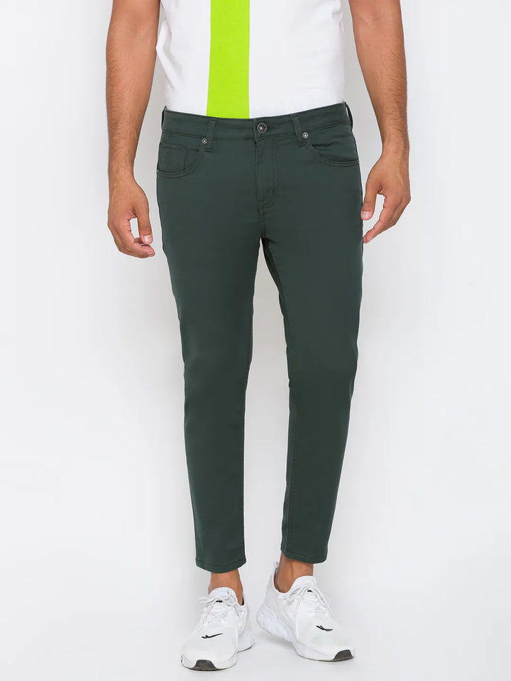 Green Skinny Cropped Fit Men's Denims