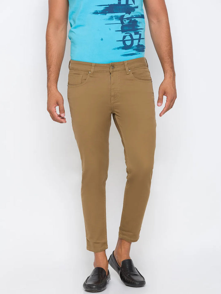 Khaki Skinny Cropped Fit Men's Denims by Being Human Clothing