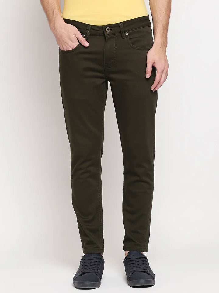 Olive Skinny Cropped Fit Men's Denims