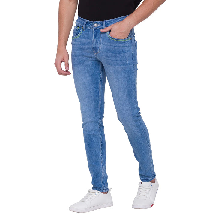 Light Blue Skinny Cropped Fit Denims For Men By Being Human Clothing