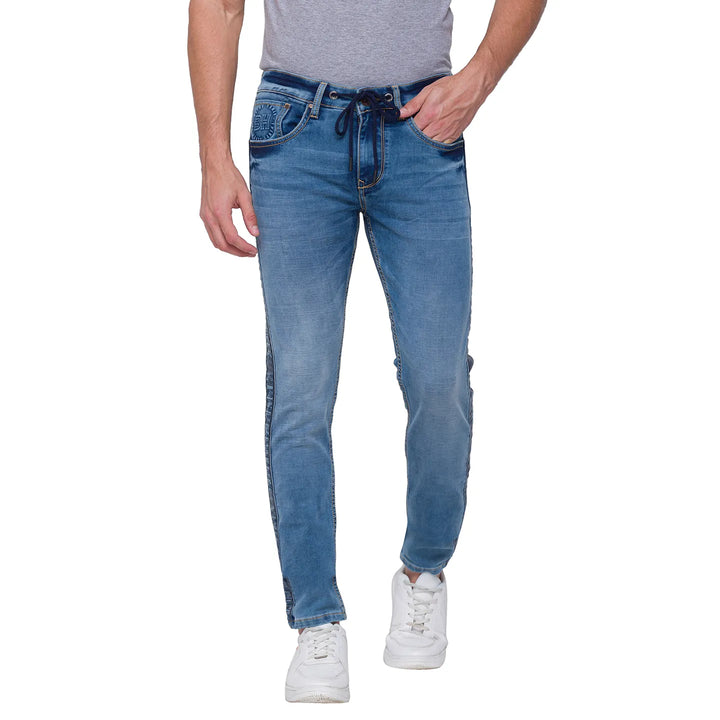 Blue Oganesson-Jogger Fit Denims for Men by Being Human Clothing