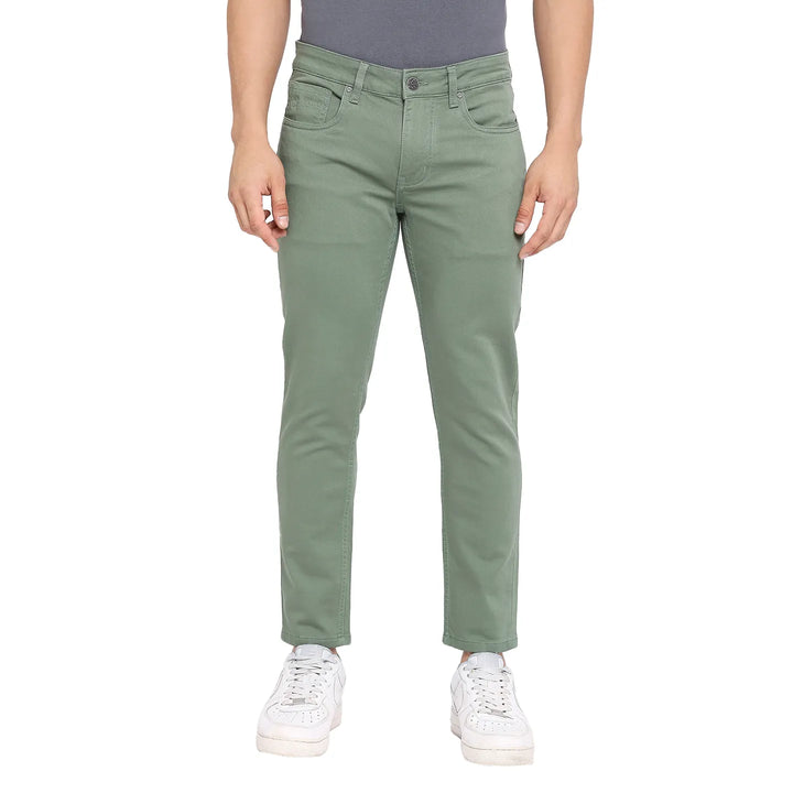 Green Skinny Cropped Fit Men's Denims