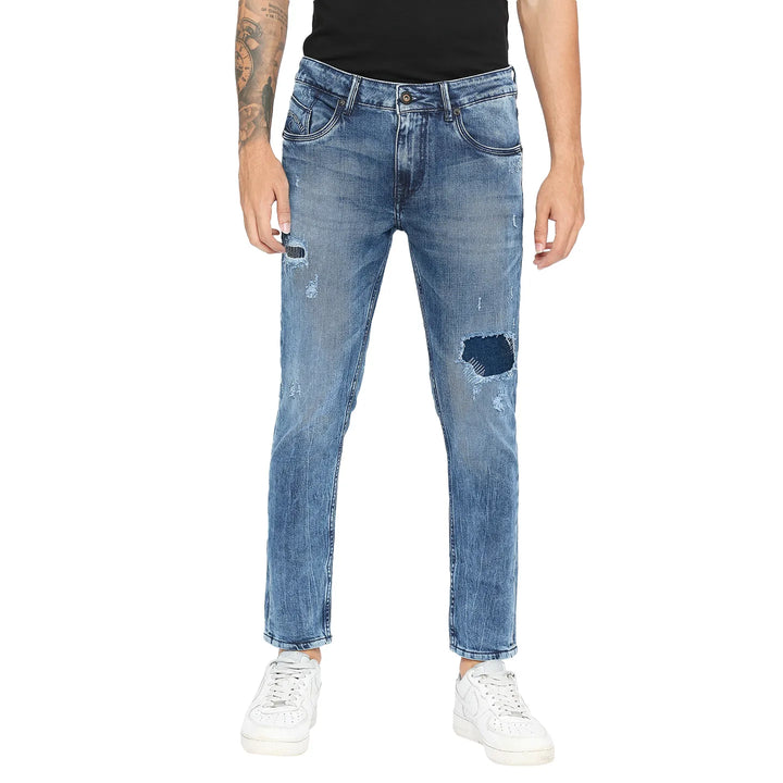 Blue Argon-Cropped Fit Denims for Men by Being Human Clothing