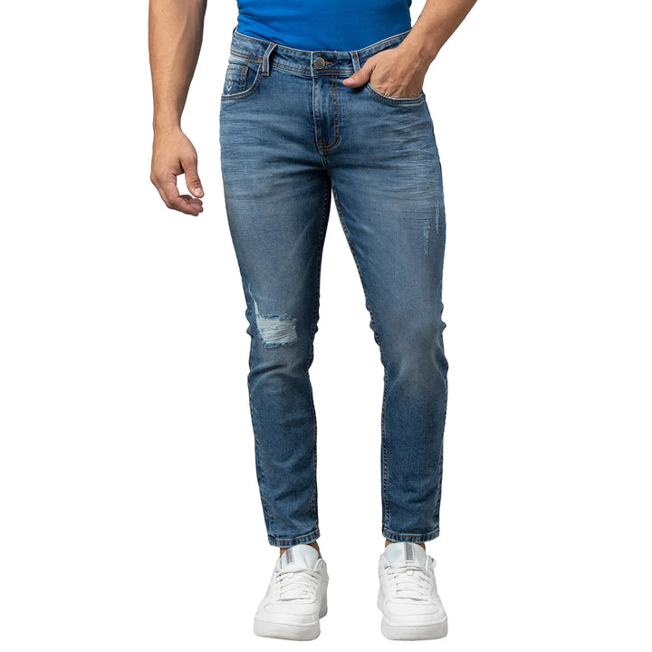 Blue Argon-Cropped Fit Denims for Men by Being Human Clothing