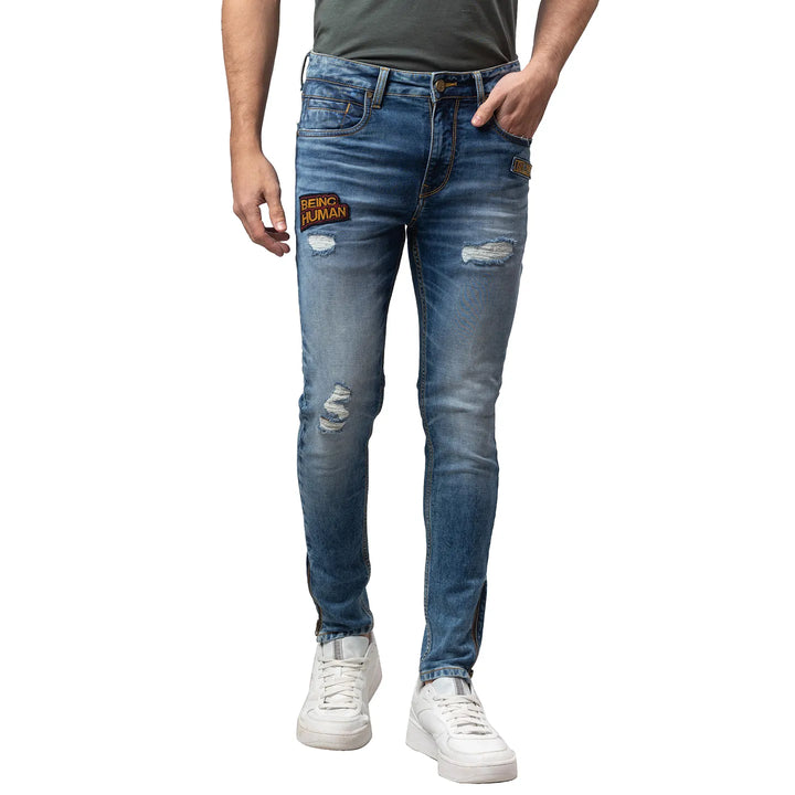 Blue Argon-Cropped Fit Denims for Men