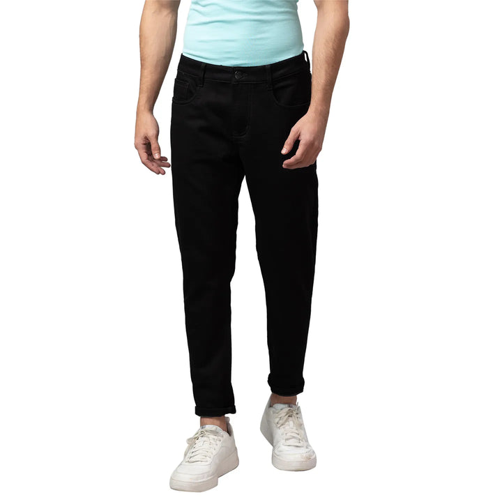 Black Argon-Cropped Fit Denims for Men