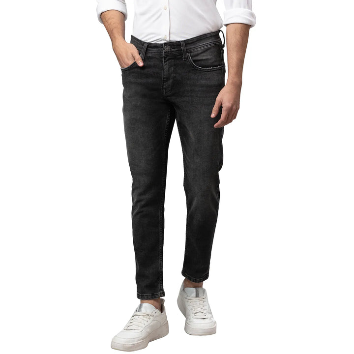 Black Argon-Cropped Fit Denims for Men