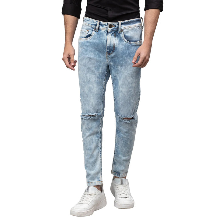 Blue Argon-Cropped Fit Denims for Men