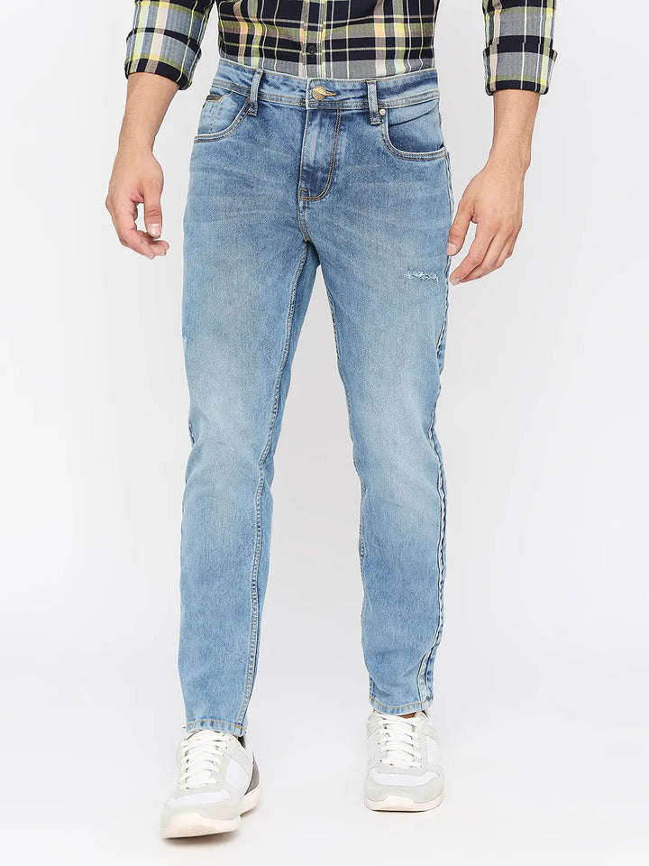 Blue Argon-Cropped Fit Denims for Men