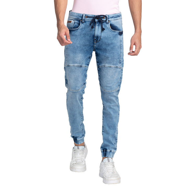 Light Blue Jogger Fit Denims For Men By Being Human Clothing