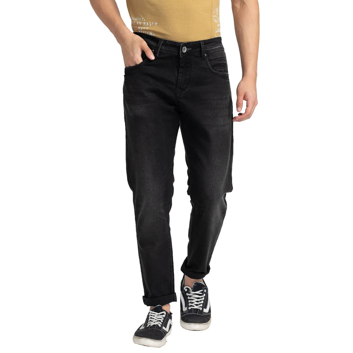 Black Argon-Cropped Fit Denims for Men