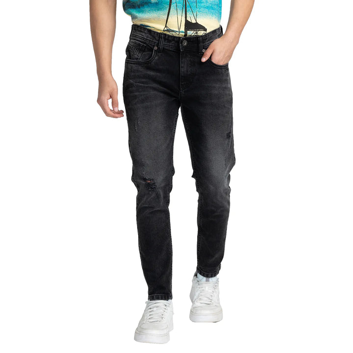 Black Argon-Cropped Fit Denims for Men