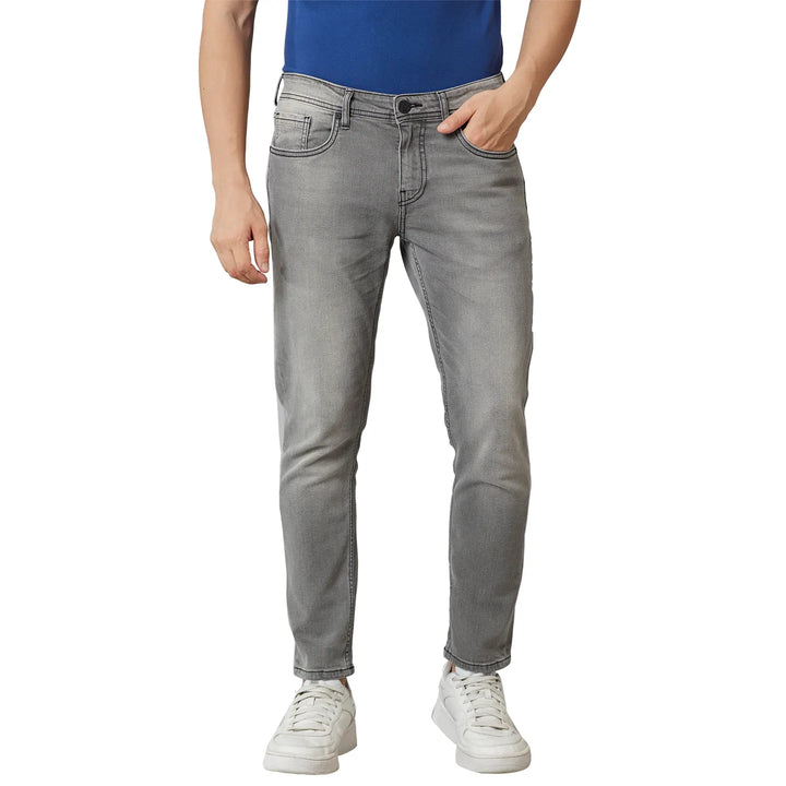 Grey Argon-Cropped Fit Denims for Men
