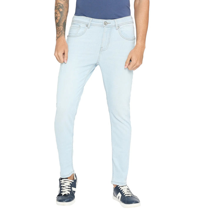 Blue Argon-Cropped Fit Denims for Men