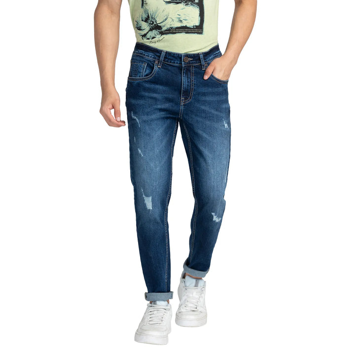Blue Argon-Cropped Fit Denims for Men