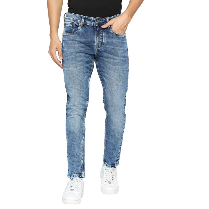 Blue Argon-Cropped Fit Denims for Men