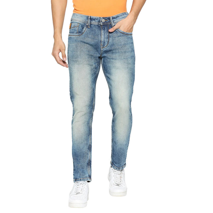 Blue Argon-Cropped Fit Denims for Men