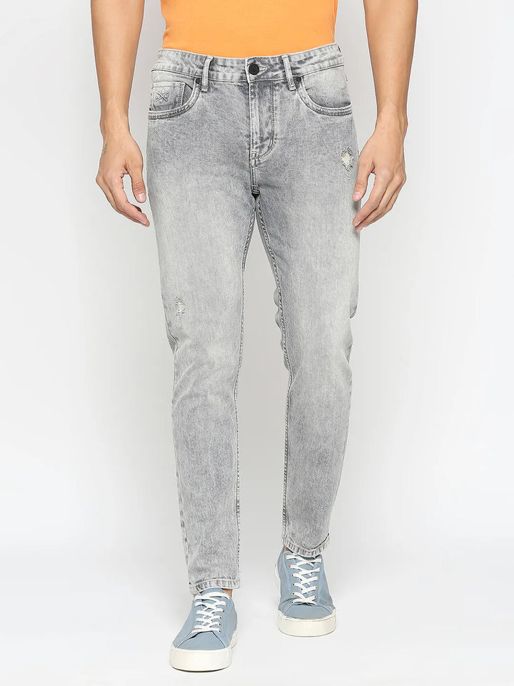 Grey Argon-Cropped Fit Denims for Men by Being Human Clothing