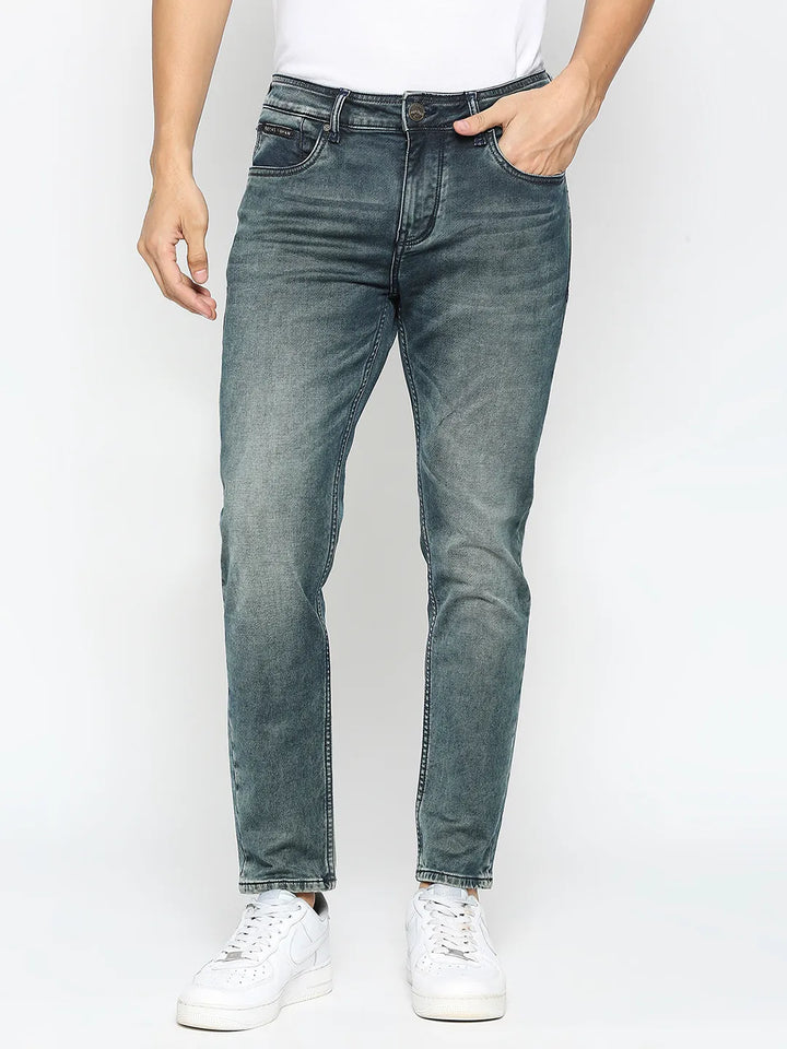 Blue Argon-Cropped Fit Denims for Men by Being Human Clothing