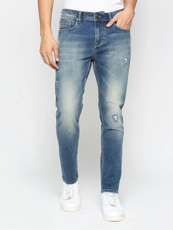 Blue Argon-Cropped Fit Denims for Men