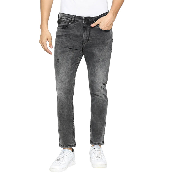 Black Argon-Cropped Fit Denims for Men