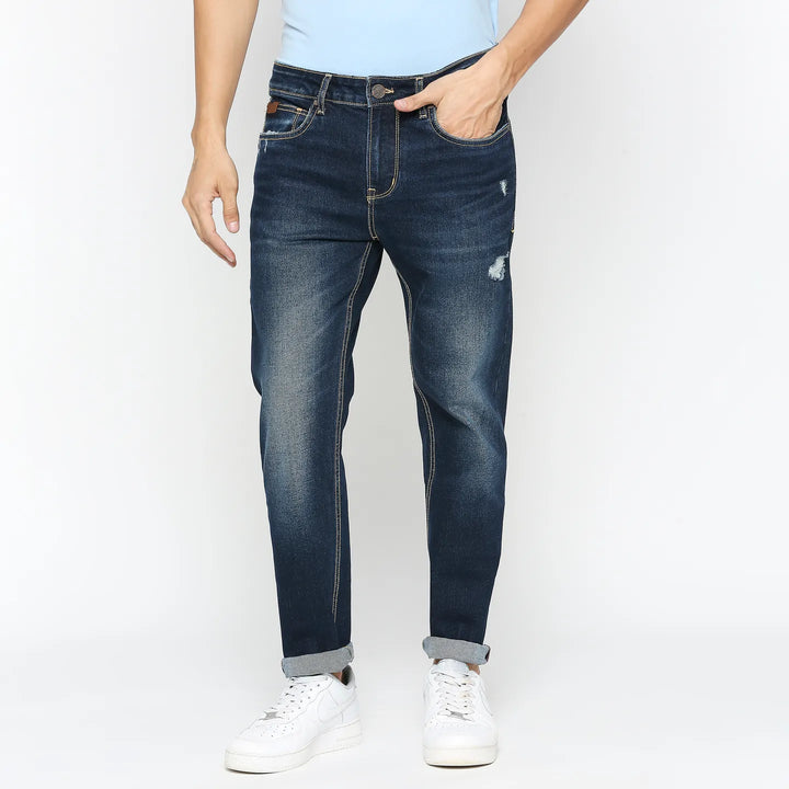 Blue Argon-Cropped Fit Denims for Men