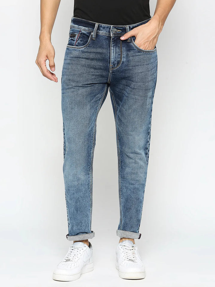 Blue Argon-Cropped Fit Denims for Men