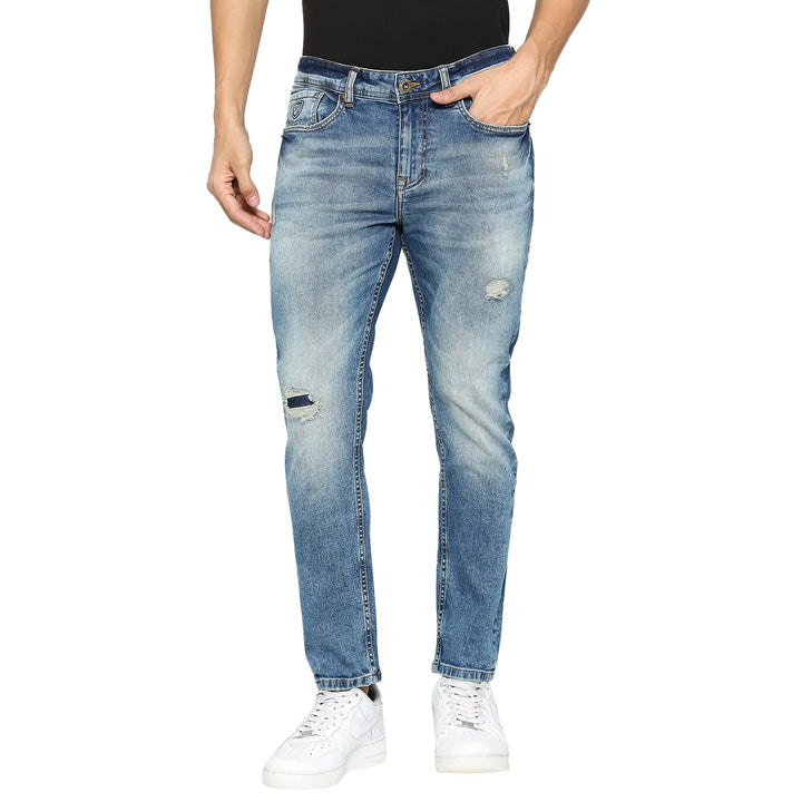 Blue Argon-Cropped Fit Denims for Men by Being Human Clothing
