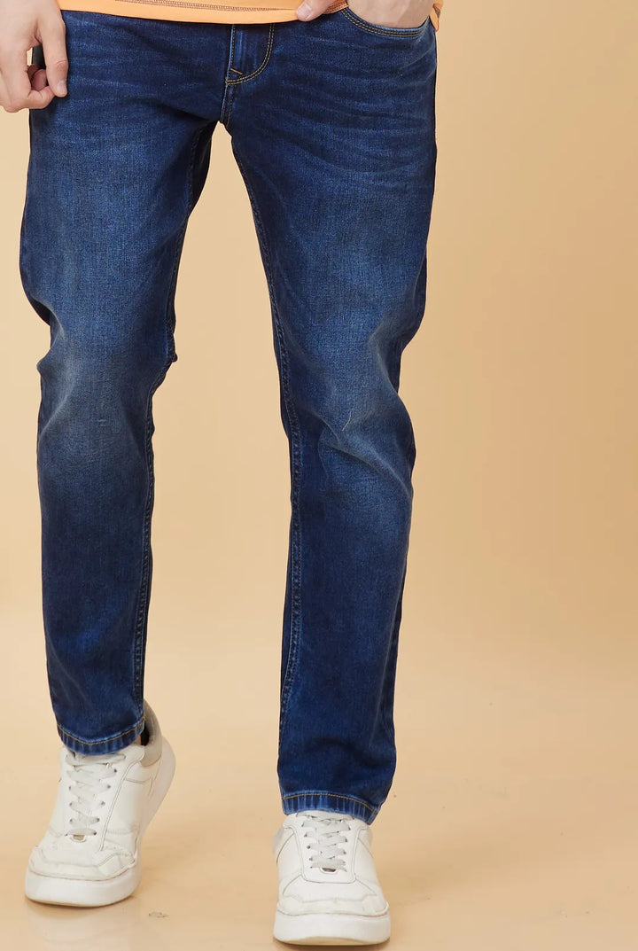 Blue Argon-Cropped fit Denims for Men