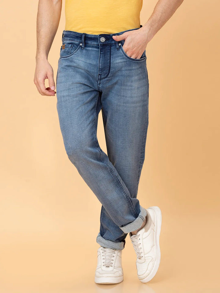 Blue Helium-Skinny Fit Denims for Men by Being Human Clothing