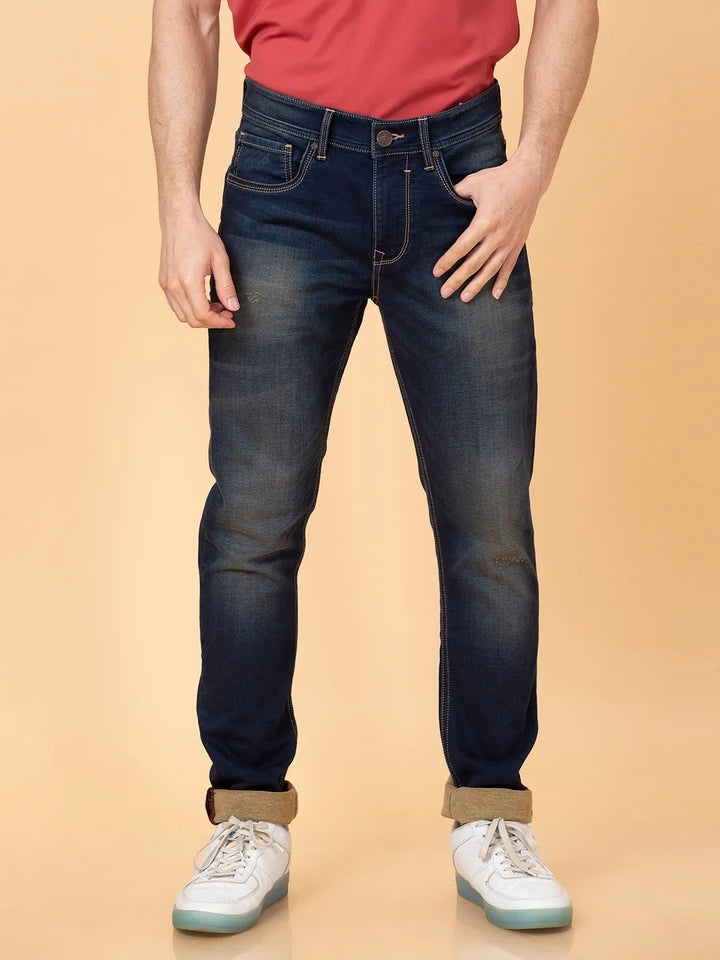 Blue Neon-Slim Fit Denims for Men