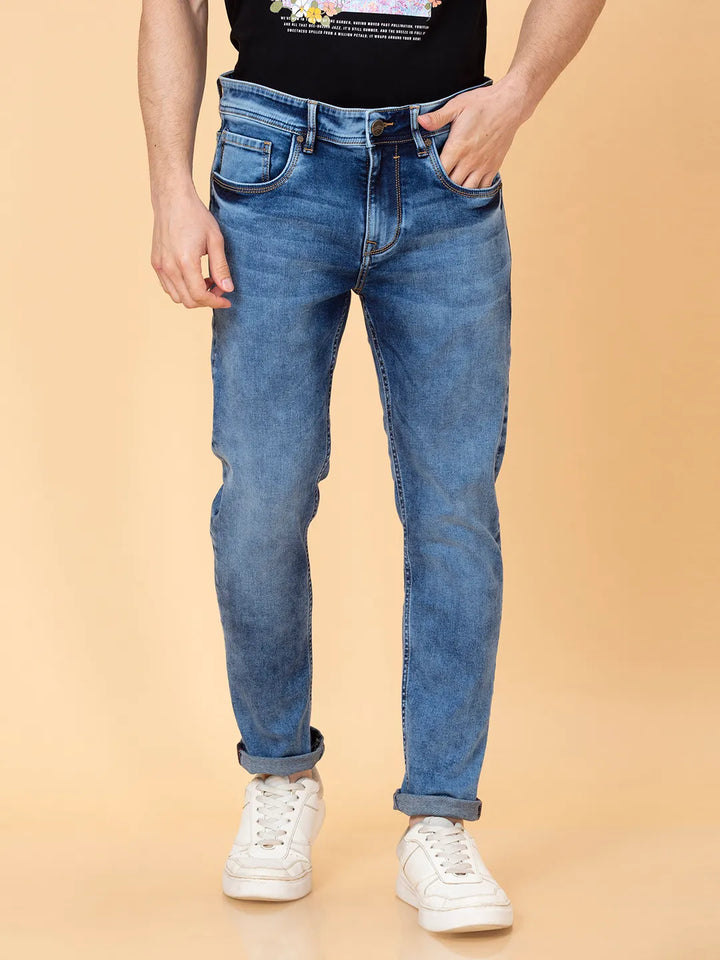 Blue Argon-Cropped fit Denims for Men