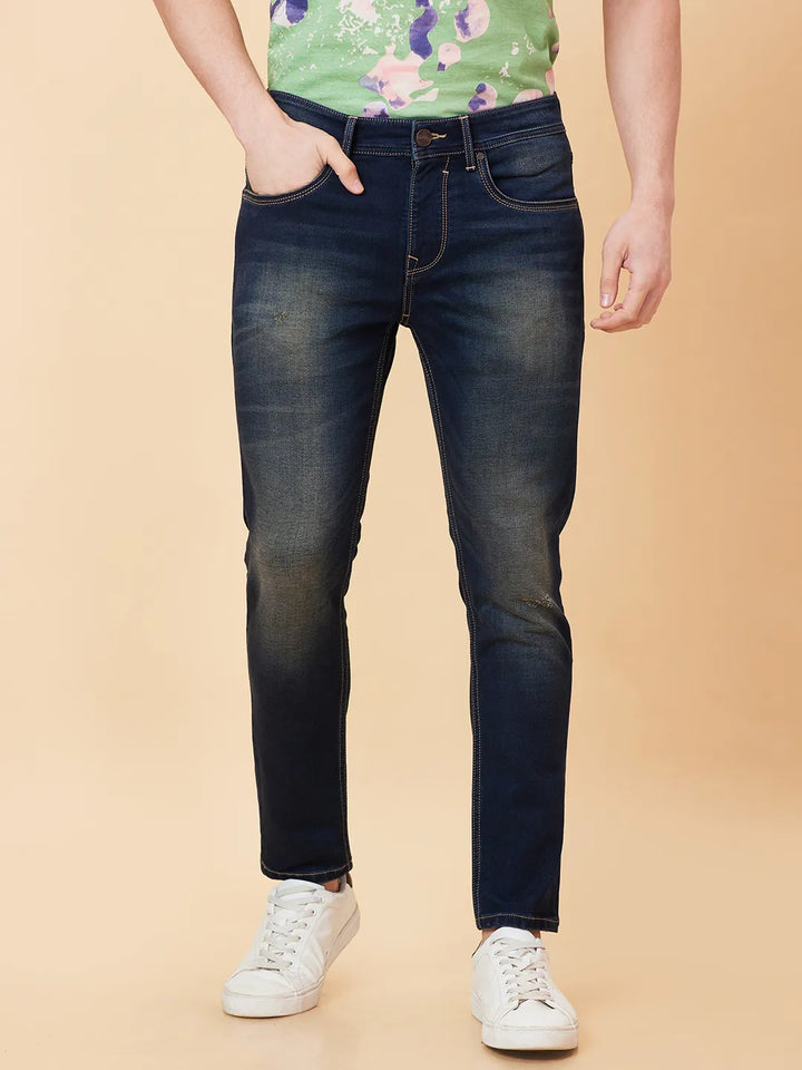 Blue Argon-Cropped fit Denims for Men by Being Human Clothing